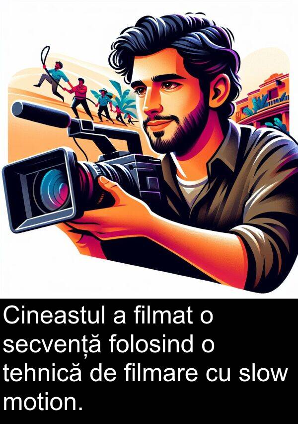 tehnică: Cineastul a filmat o secvență folosind o tehnică de filmare cu slow motion.
