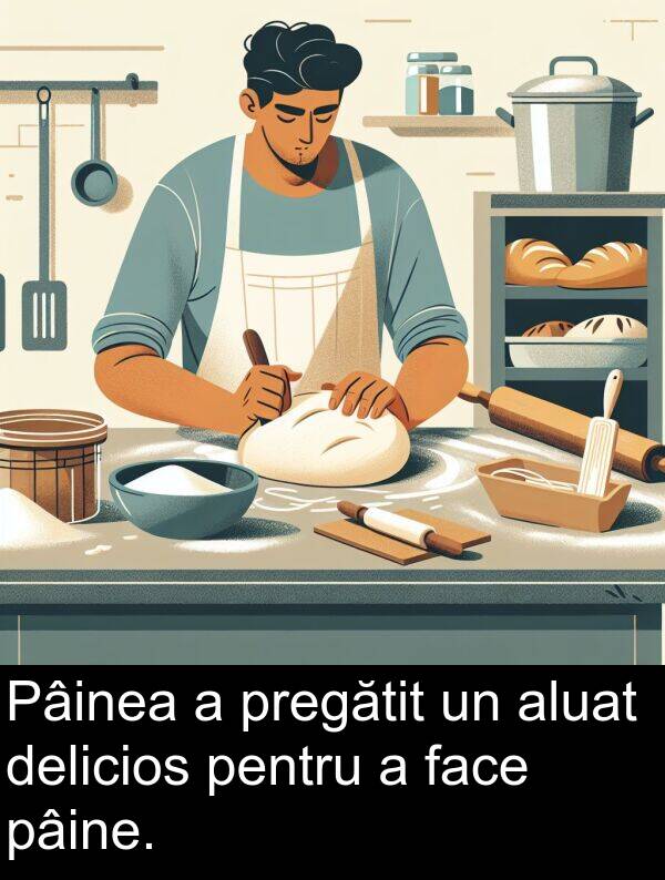 pâine: Pâinea a pregătit un aluat delicios pentru a face pâine.
