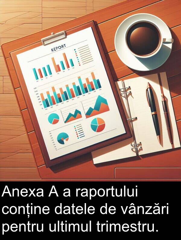 raportului: Anexa A a raportului conține datele de vânzări pentru ultimul trimestru.