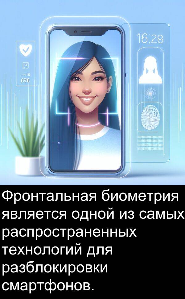 биометрия: Фронтальная биометрия является одной из самых распространенных технологий для разблокировки смартфонов.