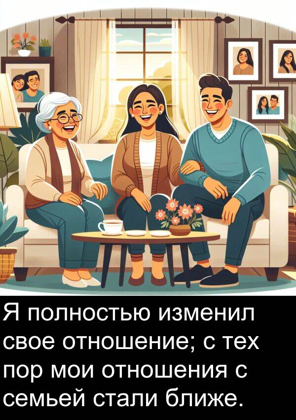 свое: Я полностью изменил свое отношение; с тех пор мои отношения с семьей стали ближе.