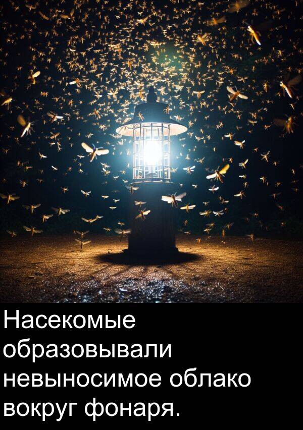 облако: Насекомые образовывали невыносимое облако вокруг фонаря.