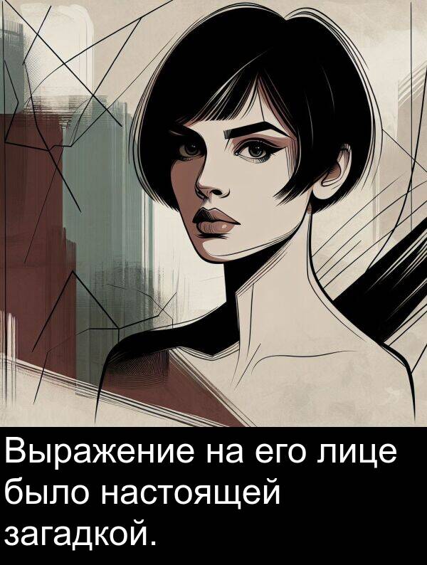 его: Выражение на его лице было настоящей загадкой.