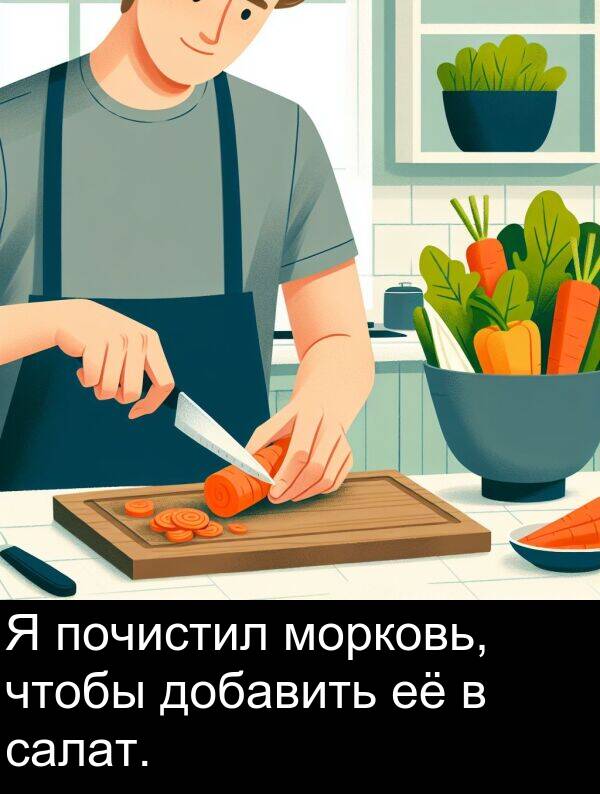 почистил: Я почистил морковь, чтобы добавить её в салат.