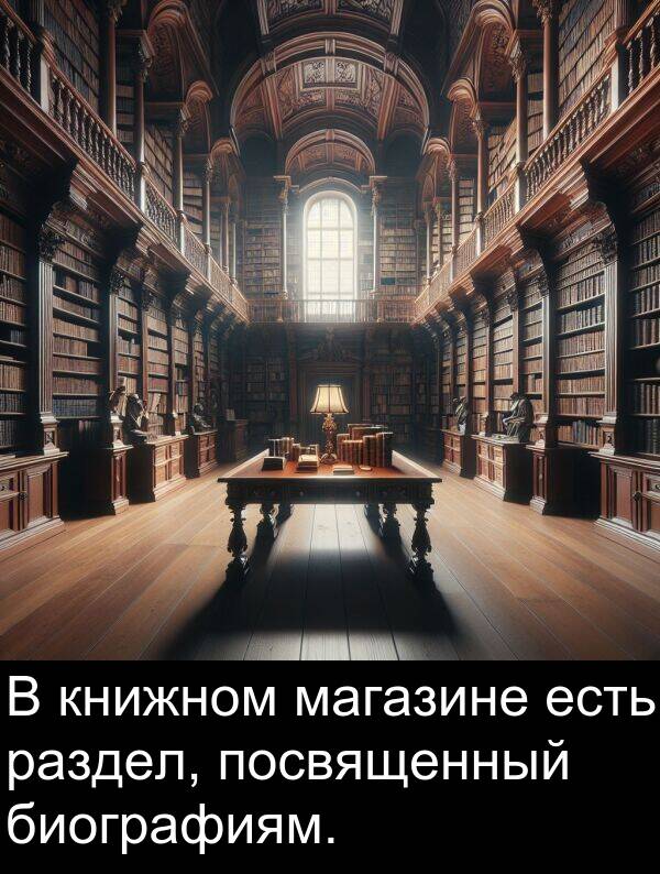 книжном: В книжном магазине есть раздел, посвященный биографиям.