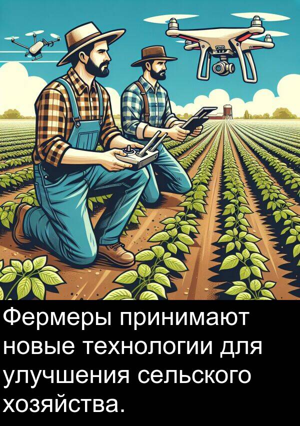 принимают: Фермеры принимают новые технологии для улучшения сельского хозяйства.