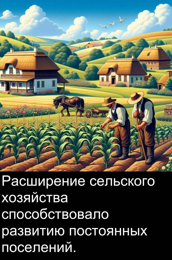постоянных: Расширение сельского хозяйства способствовало развитию постоянных поселений.