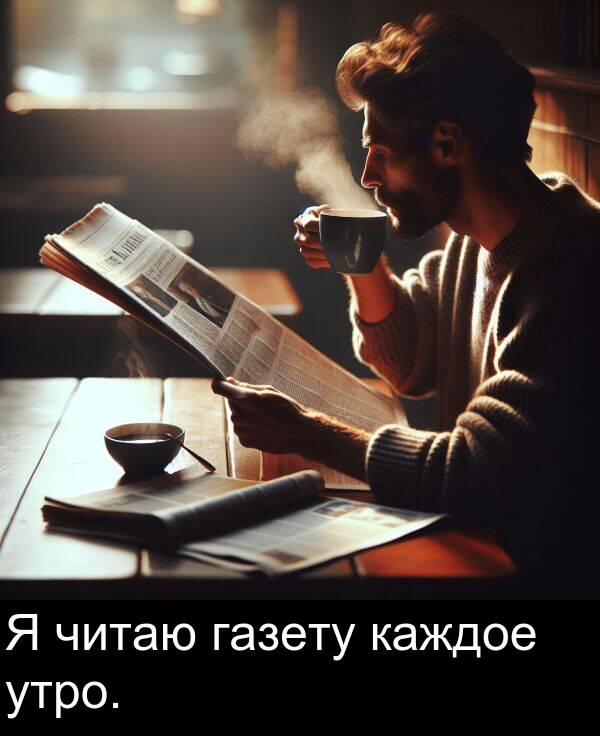 утро: Я читаю газету каждое утро.