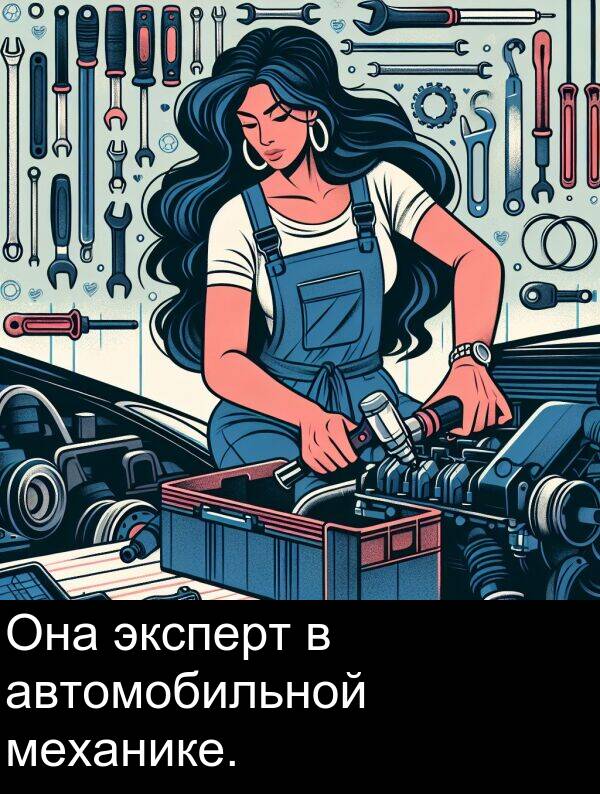 автомобильной: Она эксперт в автомобильной механике.
