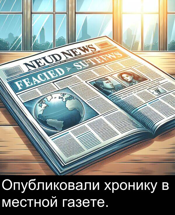газете: Опубликовали хронику в местной газете.