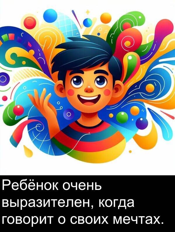 когда: Ребёнок очень выразителен, когда говорит о своих мечтах.