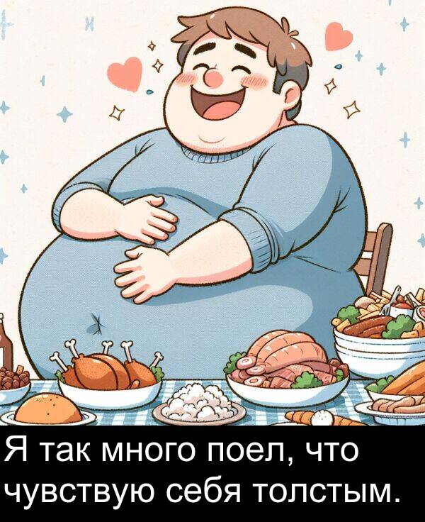 так: Я так много поел, что чувствую себя толстым.