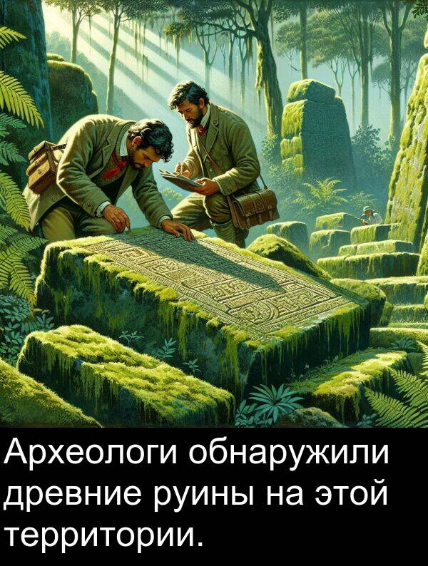 территории: Археологи обнаружили древние руины на этой территории.