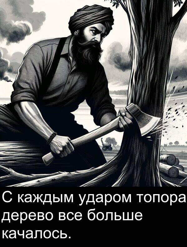 все: С каждым ударом топора дерево все больше качалось.