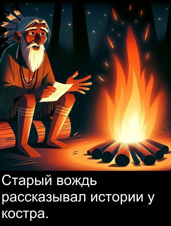 костра: Старый вождь рассказывал истории у костра.