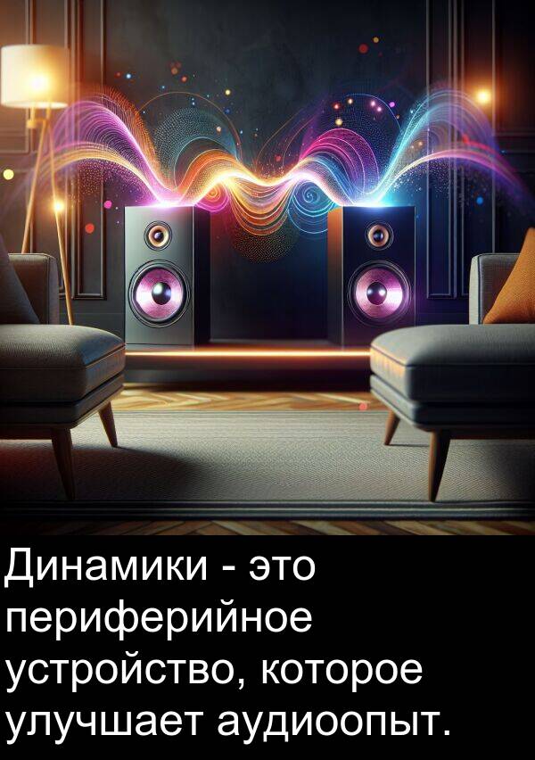 которое: Динамики - это периферийное устройство, которое улучшает аудиоопыт.