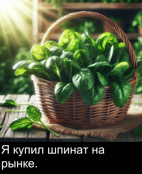 шпинат: Я купил шпинат на рынке.