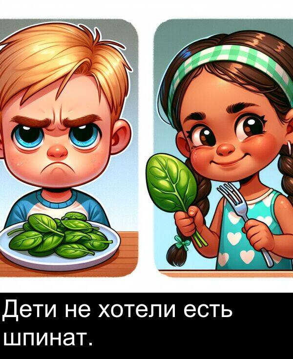 шпинат: Дети не хотели есть шпинат.