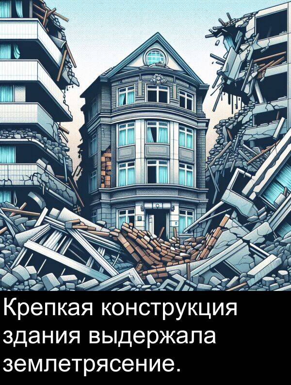 конструкция: Крепкая конструкция здания выдержала землетрясение.