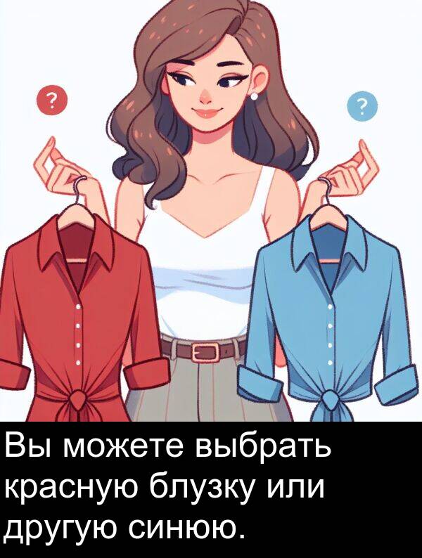 красную: Вы можете выбрать красную блузку или другую синюю.