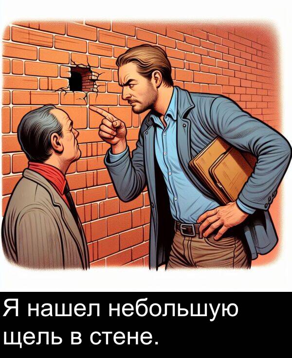 стене: Я нашел небольшую щель в стене.