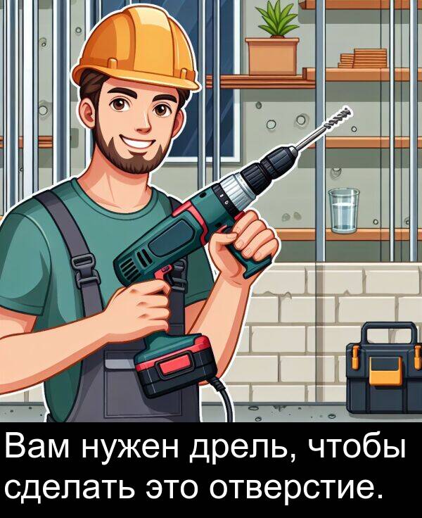нужен: Вам нужен дрель, чтобы сделать это отверстие.
