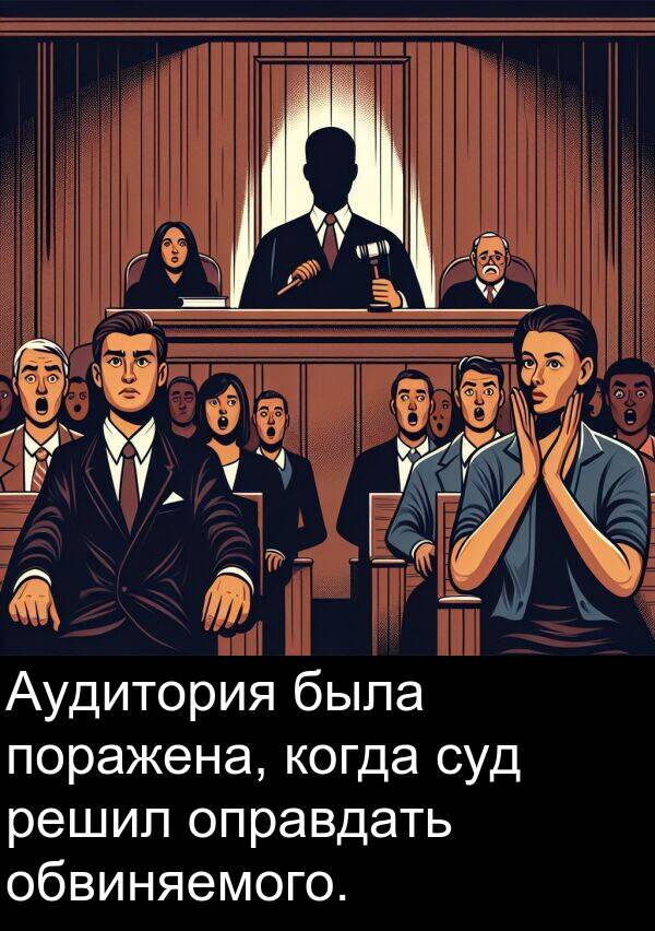 когда: Аудитория была поражена, когда суд решил оправдать обвиняемого.
