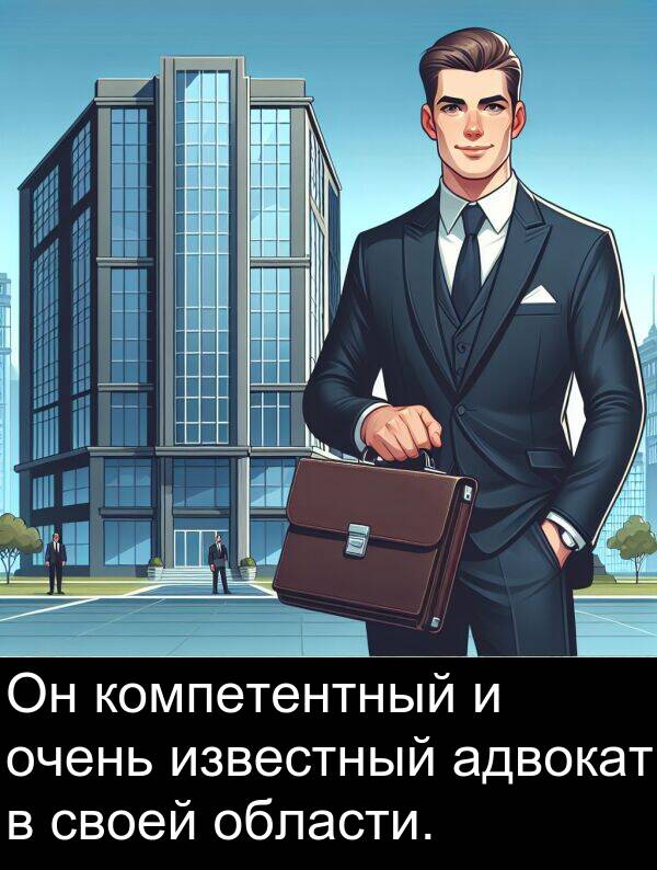 компетентный: Он компетентный и очень известный адвокат в своей области.
