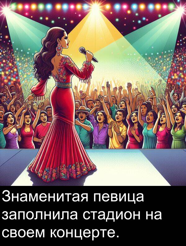 концерте: Знаменитая певица заполнила стадион на своем концерте.