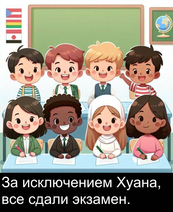все: За исключением Хуана, все сдали экзамен.