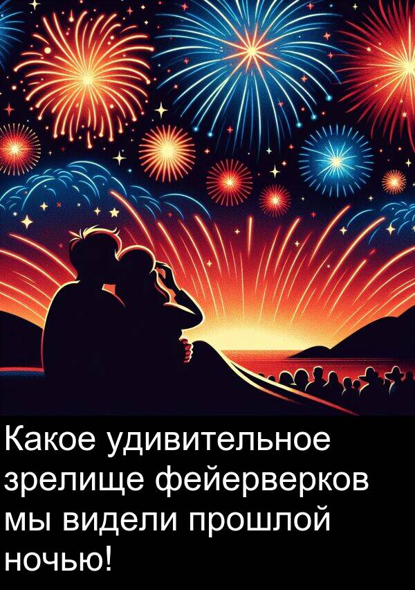 прошлой: Какое удивительное зрелище фейерверков мы видели прошлой ночью!