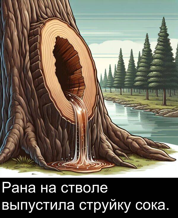 выпустила: Рана на стволе выпустила струйку сока.