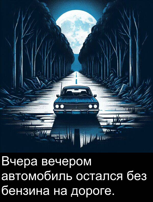 автомобиль: Вчера вечером автомобиль остался без бензина на дороге.