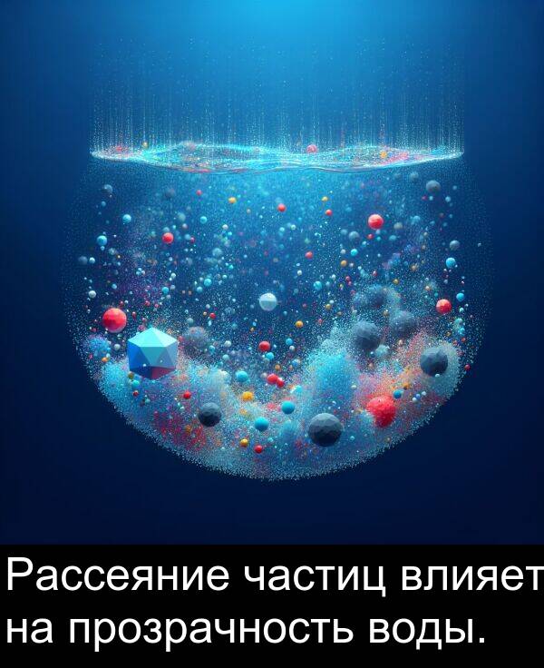 прозрачность: Рассеяние частиц влияет на прозрачность воды.