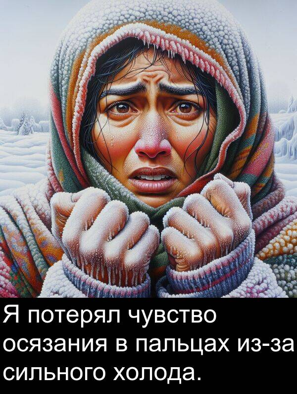 потерял: Я потерял чувство осязания в пальцах из-за сильного холода.