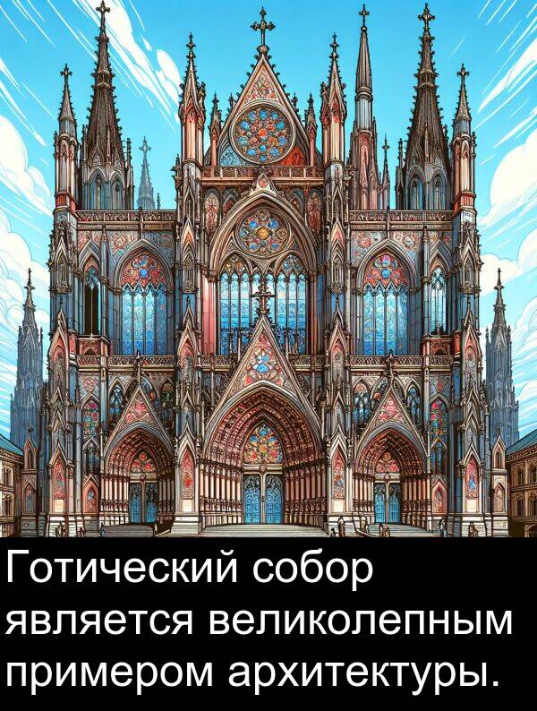 примером: Готический собор является великолепным примером архитектуры.