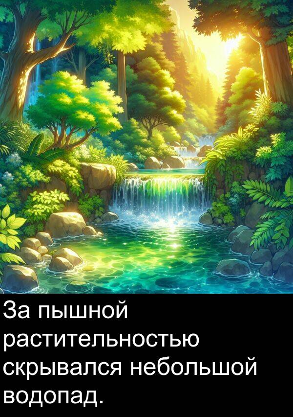 пышной: За пышной растительностью скрывался небольшой водопад.