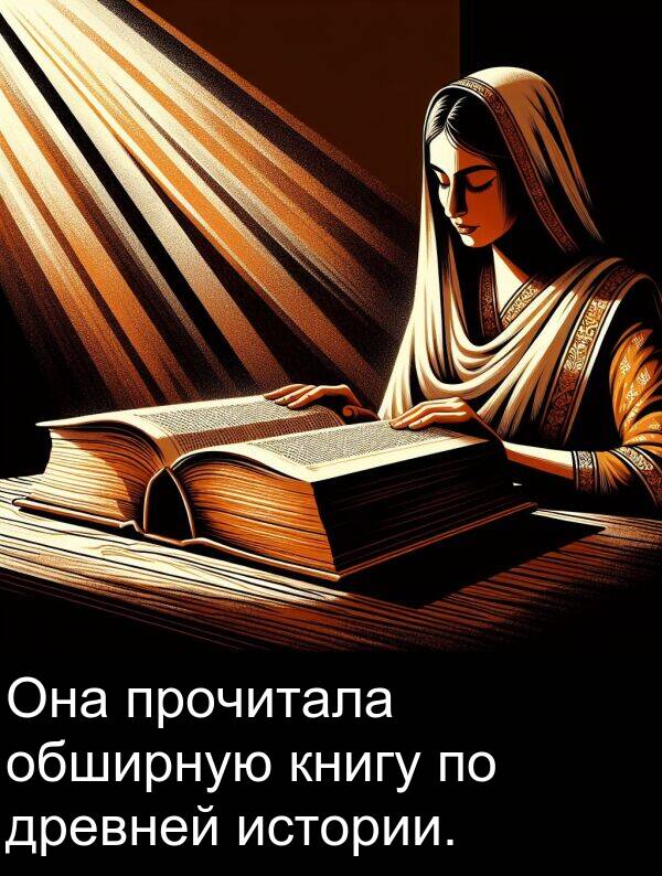 книгу: Она прочитала обширную книгу по древней истории.