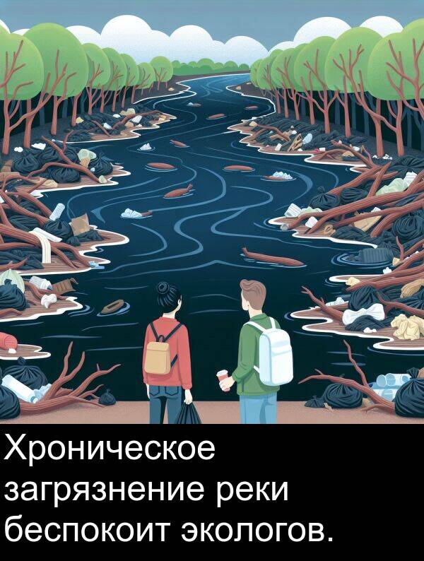 экологов: Хроническое загрязнение реки беспокоит экологов.