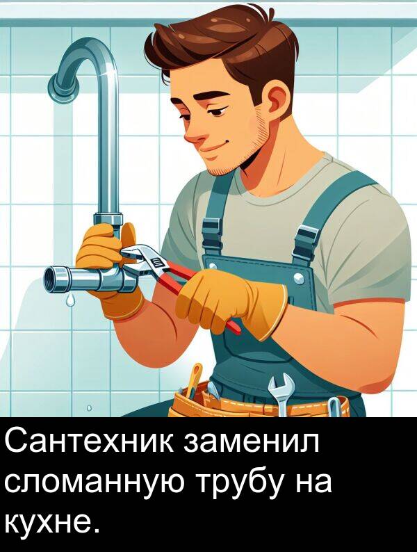 трубу: Сантехник заменил сломанную трубу на кухне.