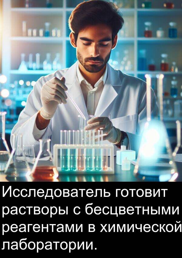 химической: Исследователь готовит растворы с бесцветными реагентами в химической лаборатории.