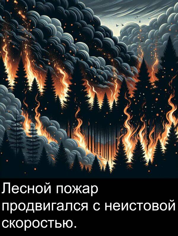 неистовой: Лесной пожар продвигался с неистовой скоростью.