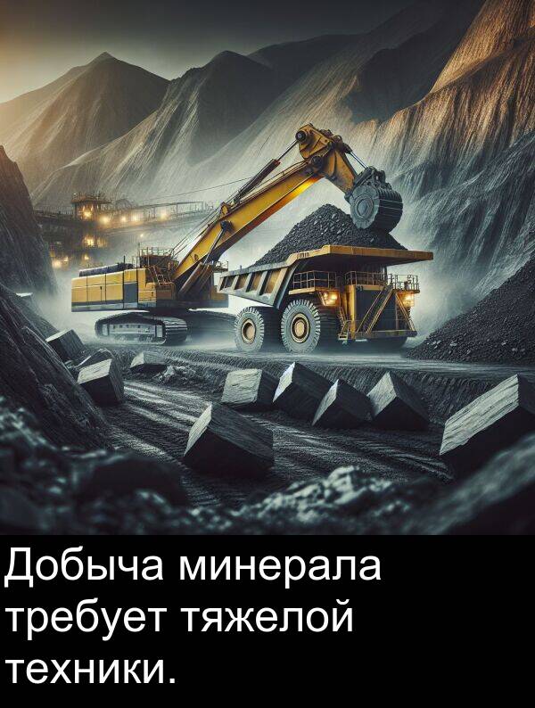 минерала: Добыча минерала требует тяжелой техники.