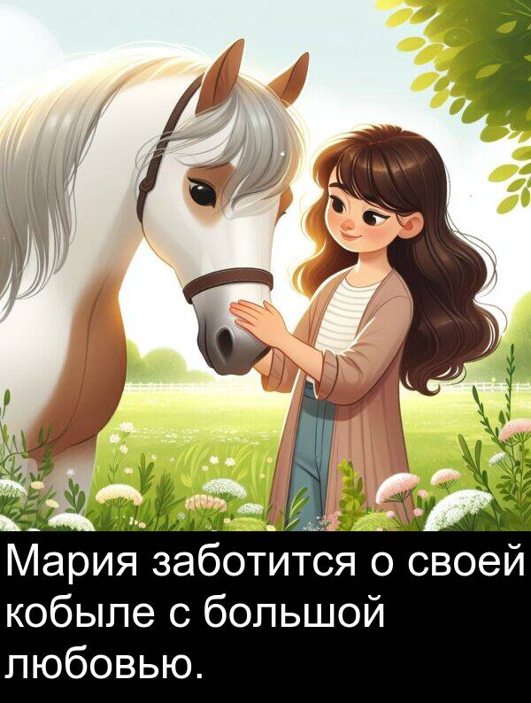 кобыле: Мария заботится о своей кобыле с большой любовью.