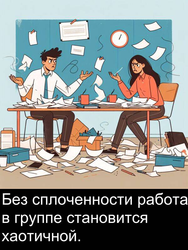 сплоченности: Без сплоченности работа в группе становится хаотичной.