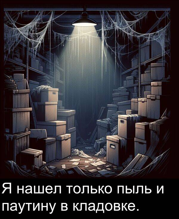 кладовке: Я нашел только пыль и паутину в кладовке.