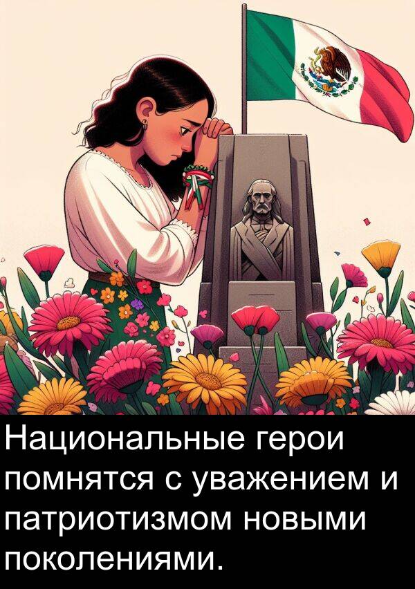 новыми: Национальные герои помнятся с уважением и патриотизмом новыми поколениями.