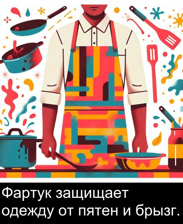 брызг: Фартук защищает одежду от пятен и брызг.