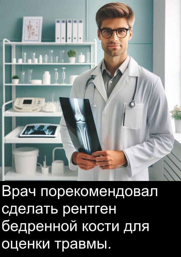 кости: Врач порекомендовал сделать рентген бедренной кости для оценки травмы.