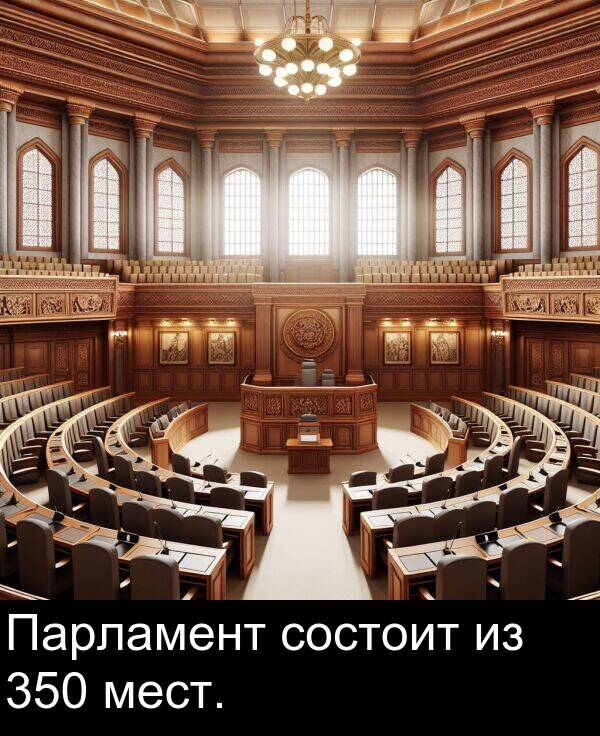 состоит: Парламент состоит из 350 мест.